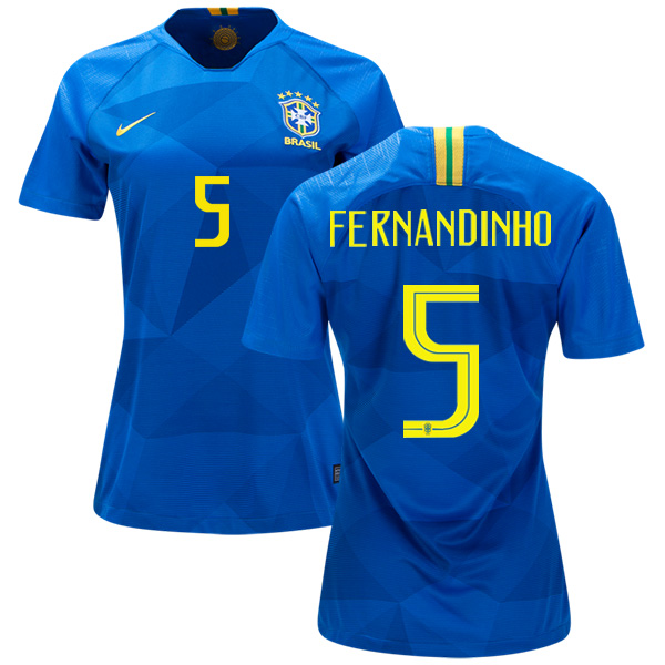 Women's Brazil #5 Fernandinho Away Soccer Country Jersey - Click Image to Close